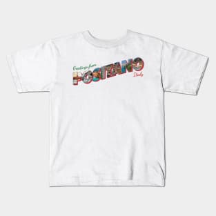 Greetings from Positano in Italy Vintage style retro souvenir Kids T-Shirt